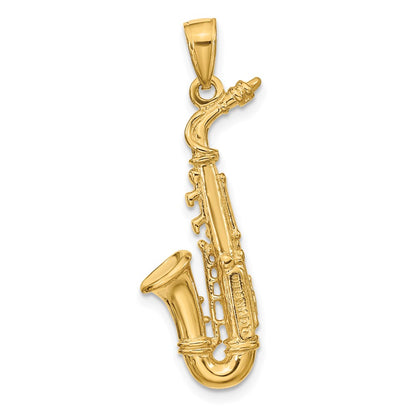 14k Yellow Gold Solid Polished 3-D Saxophone Pendant