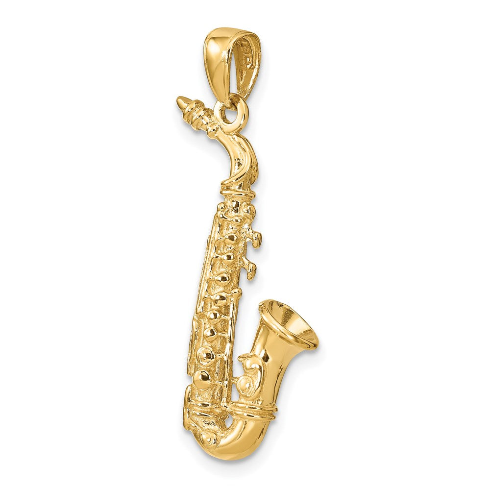14k Yellow Gold Solid Polished 3-D Saxophone Pendant