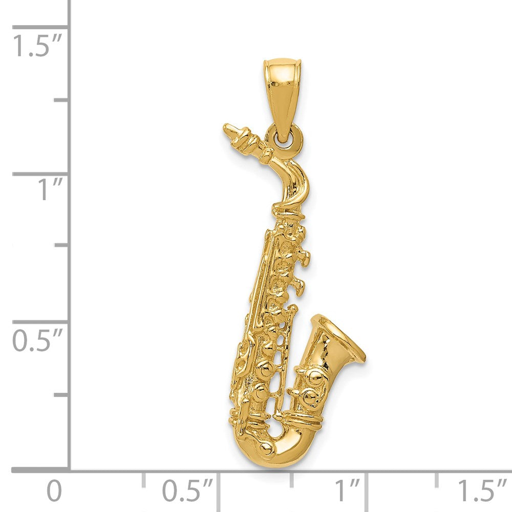 14k Yellow Gold Solid Polished 3-D Saxophone Pendant