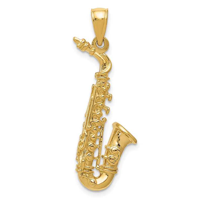 14k Yellow Gold Solid Polished 3-D Saxophone Pendant