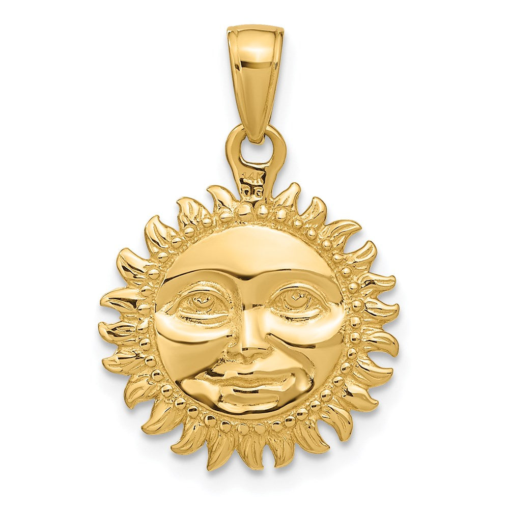 14k Yellow Gold Solid Polished Reversible Sun Pendant