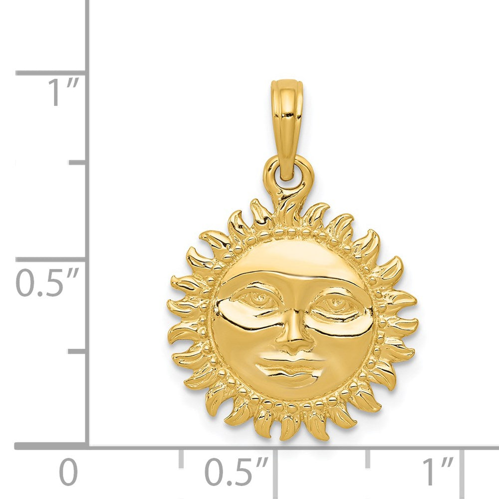 14k Yellow Gold Solid Polished Reversible Sun Pendant
