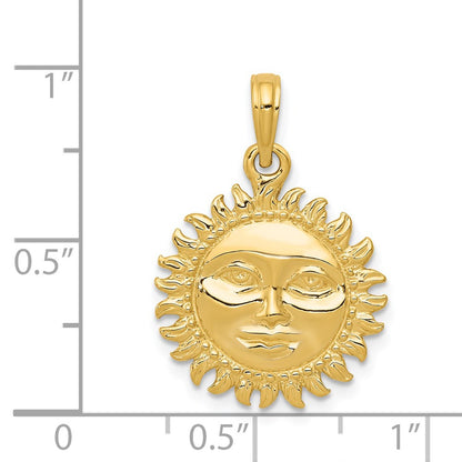 14k Yellow Gold Solid Polished Reversible Sun Pendant