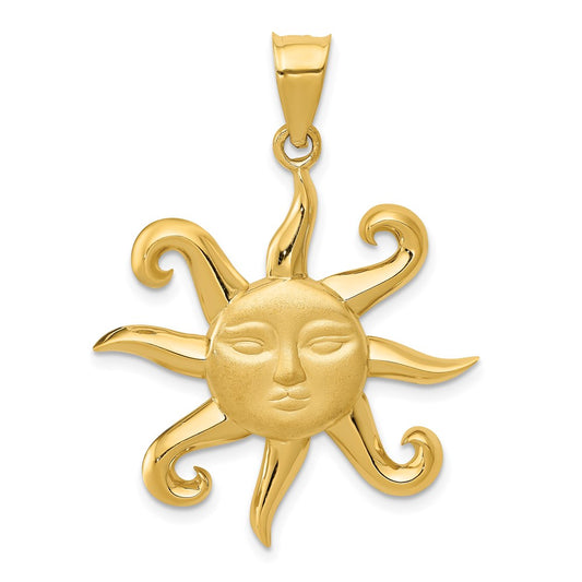 14k Yellow Gold Satin and Polished Sun Pendant