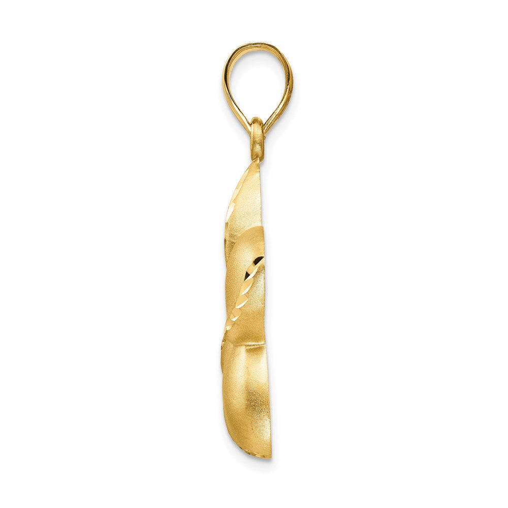 14k Yellow Gold Satin Diamond-cut Open-Backed Large Plumeria Pendant