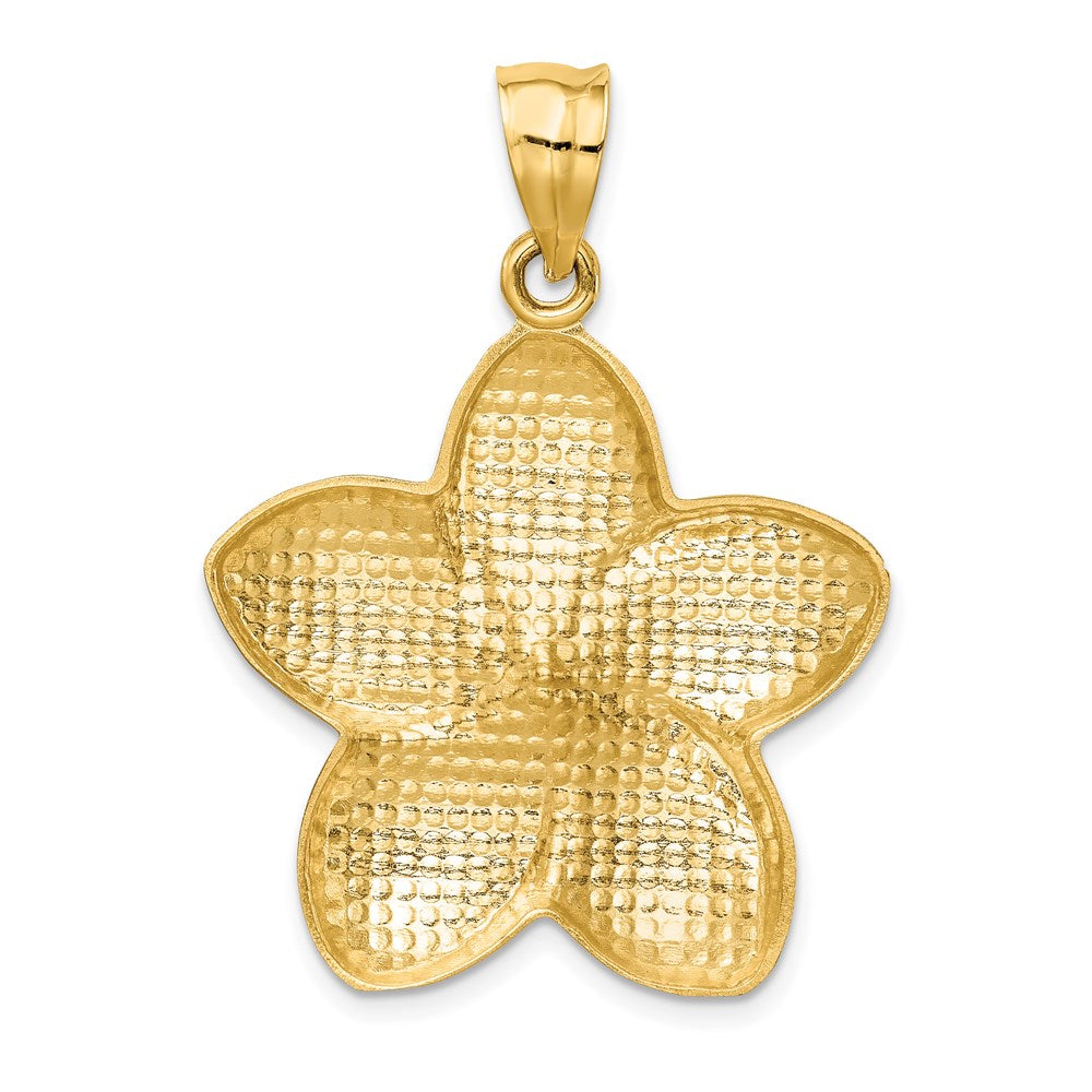 14k Yellow Gold Satin Diamond-cut Open-Backed Large Plumeria Pendant
