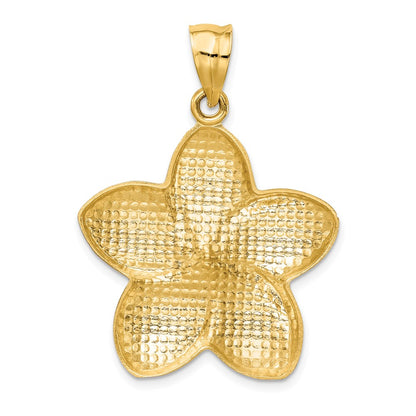 14k Yellow Gold Satin Diamond-cut Open-Backed Large Plumeria Pendant