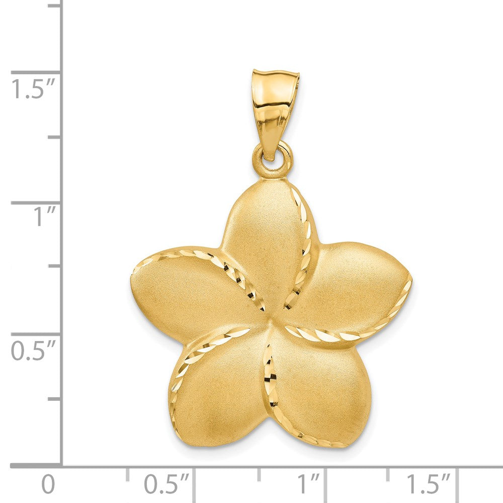 14k Yellow Gold Satin Diamond-cut Open-Backed Large Plumeria Pendant