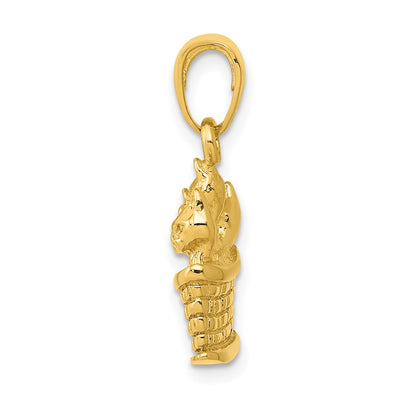 14k Yellow Gold Solid Polished 3-D Kittens in Basket Pendant