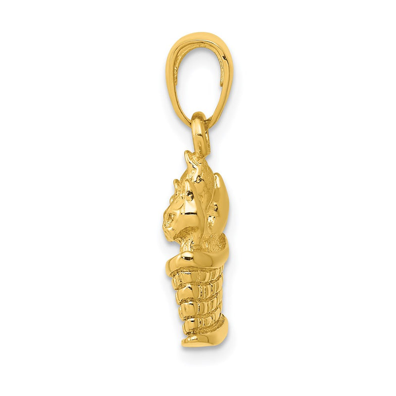 14k Yellow Gold Solid Polished 3-D Kittens in Basket Pendant