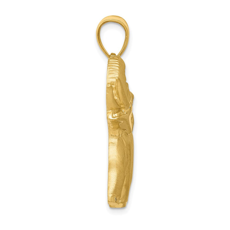 14k Yellow Gold Solid Satin Diamond-cut Open-Backed Elephant Pendant
