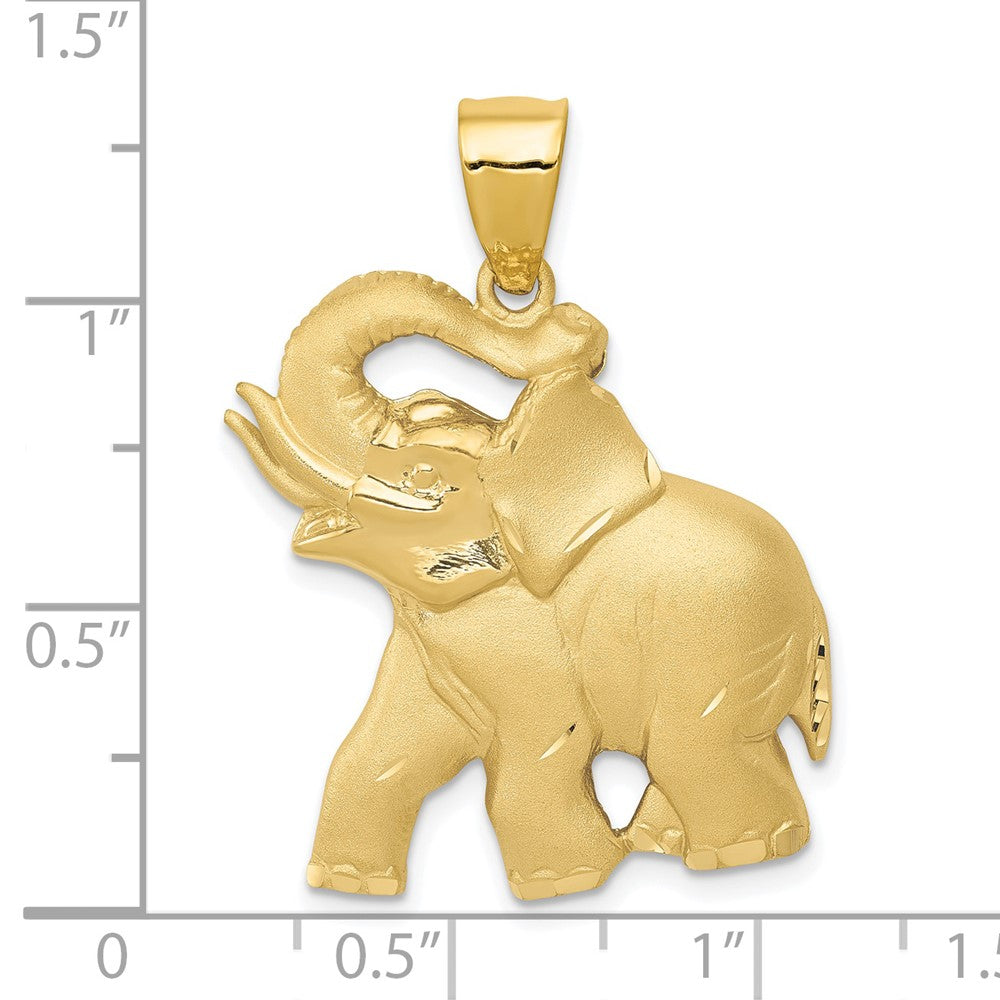 14k Yellow Gold Solid Satin Diamond-cut Open-Backed Elephant Pendant