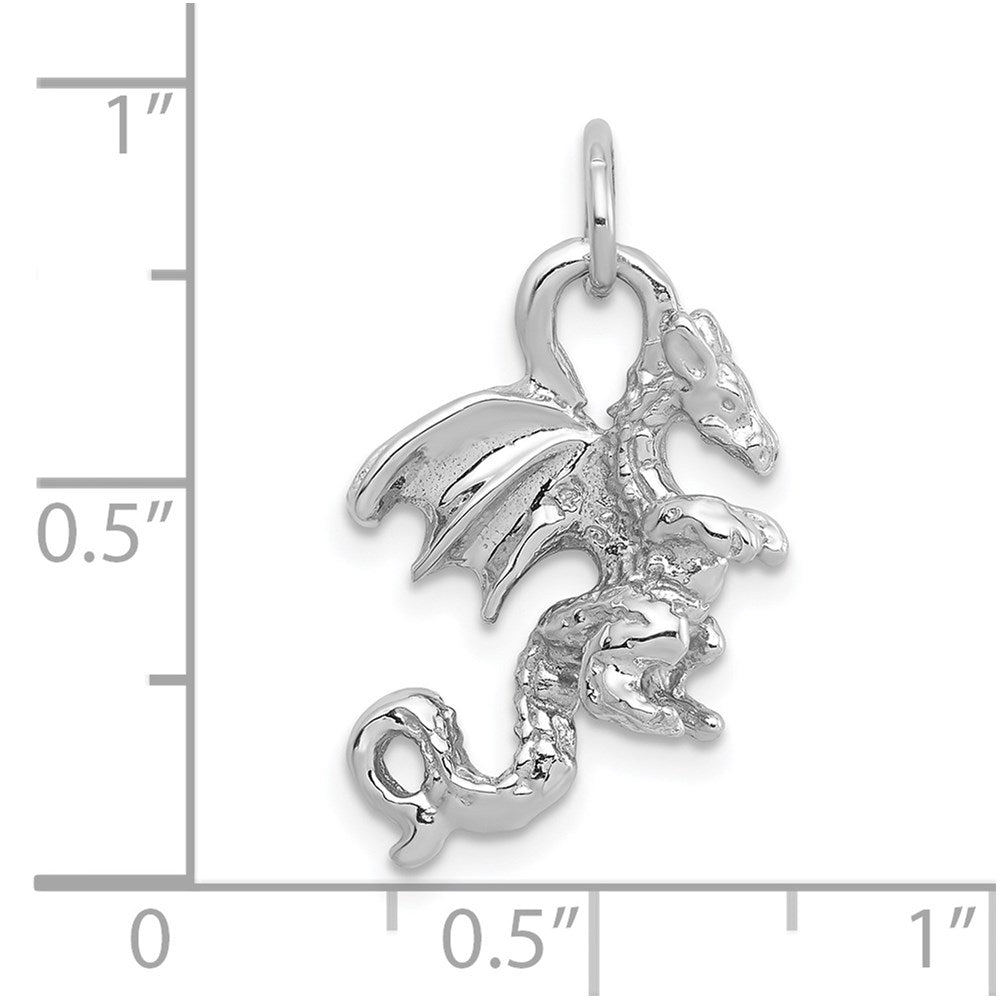 14k White Gold Solid Polished 3-D Dragon Charm