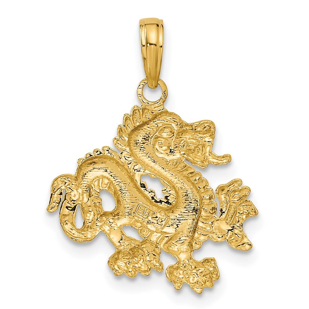 14k Yellow Gold Solid Polished Dragon Pendant