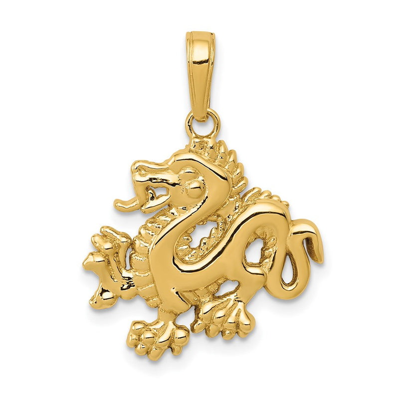 14k Yellow Gold Solid Polished Dragon Pendant