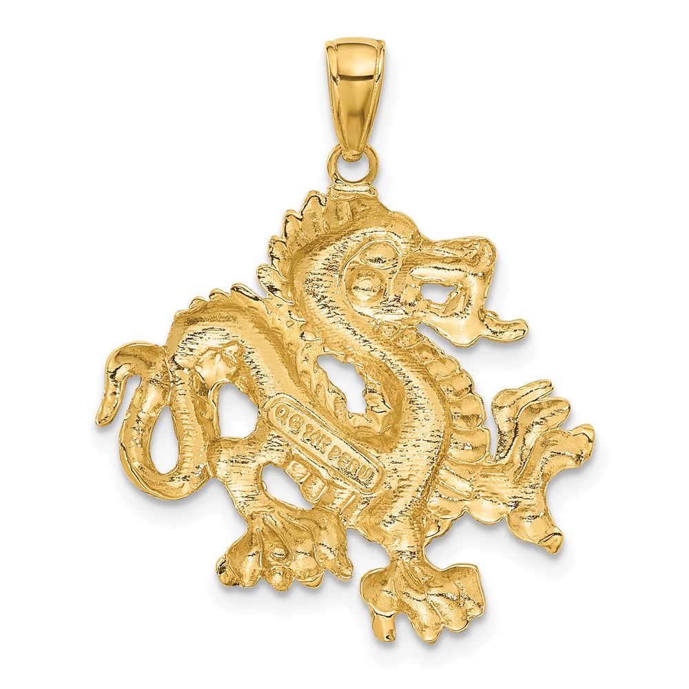 14k Yellow Gold Solid Polished Dragon Pendant