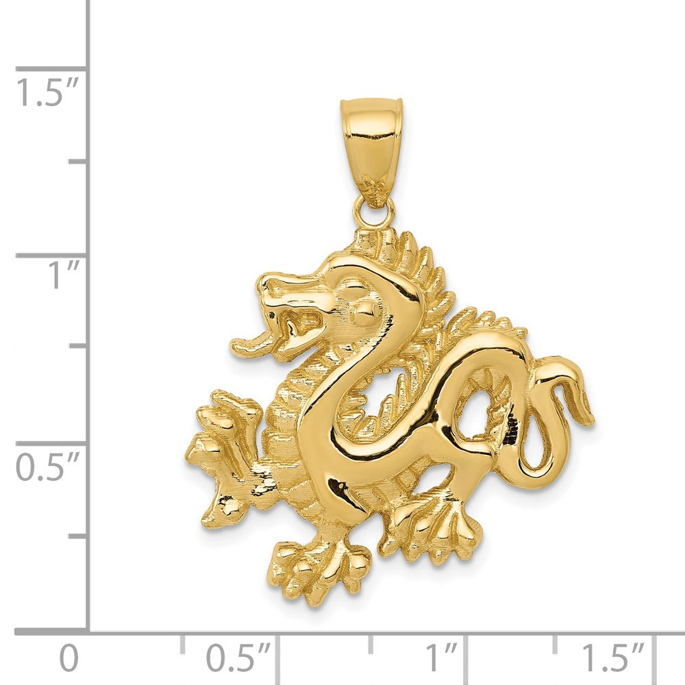 14k Yellow Gold Solid Polished Dragon Pendant
