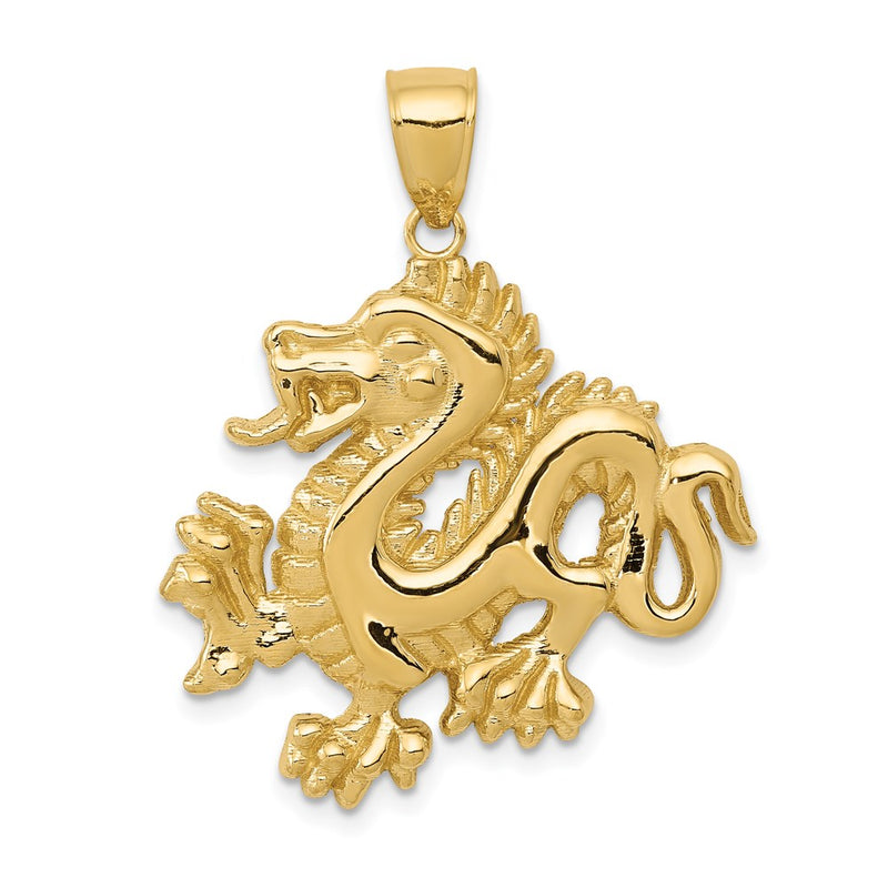 14k Yellow Gold Solid Polished Dragon Pendant