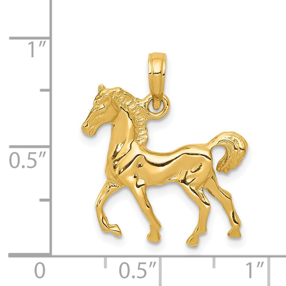 14k Yellow Gold Solid Polished Open-Backed Horse Pendant