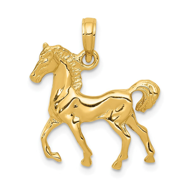 14k Yellow Gold Solid Polished Open-Backed Horse Pendant