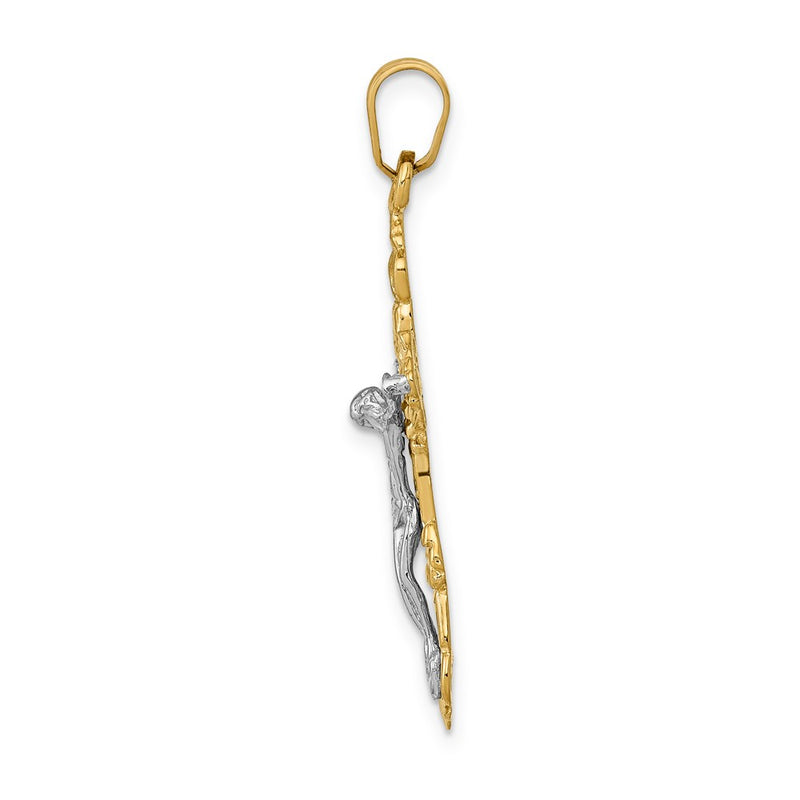 14k Two-tone Gold Fleur De Lis Crucifix Pendant