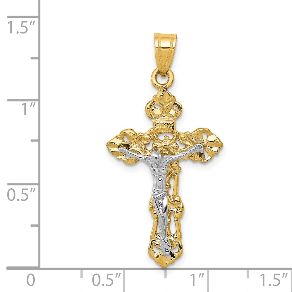14k Two-tone Gold Fleur De Lis Crucifix Pendant