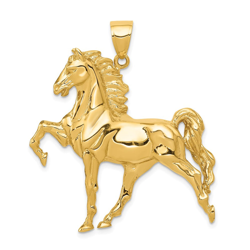 14k Yellow Gold Solid Polished Open-Backed Horse Pendant
