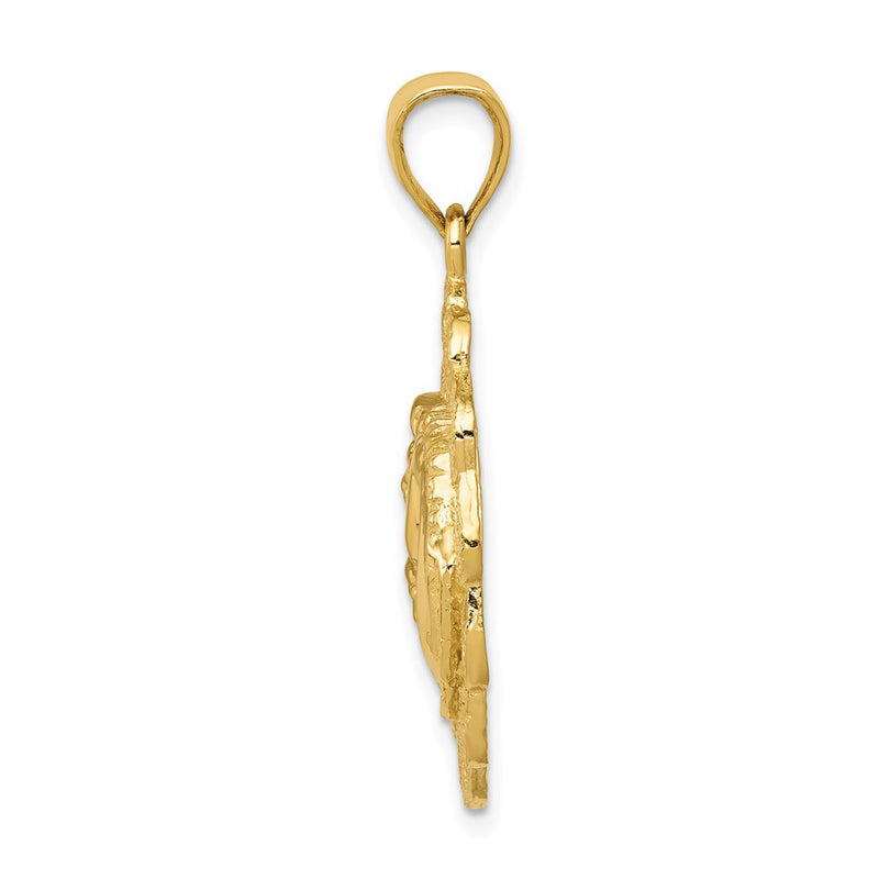 14k Yellow Gold Solid Polished Horse Head in Horseshoes Pendant