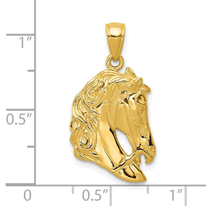 14k Yellow Gold Solid Polished Open-Backed Horse Head Pendant