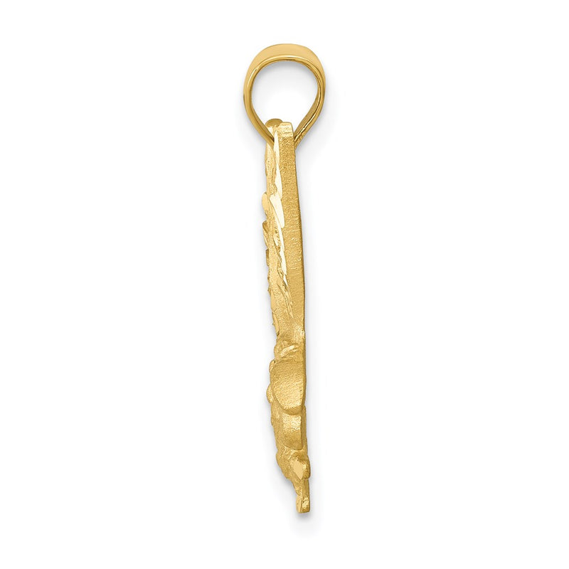 14k Yellow Gold Satin Diamond-cut Eagle Pendant