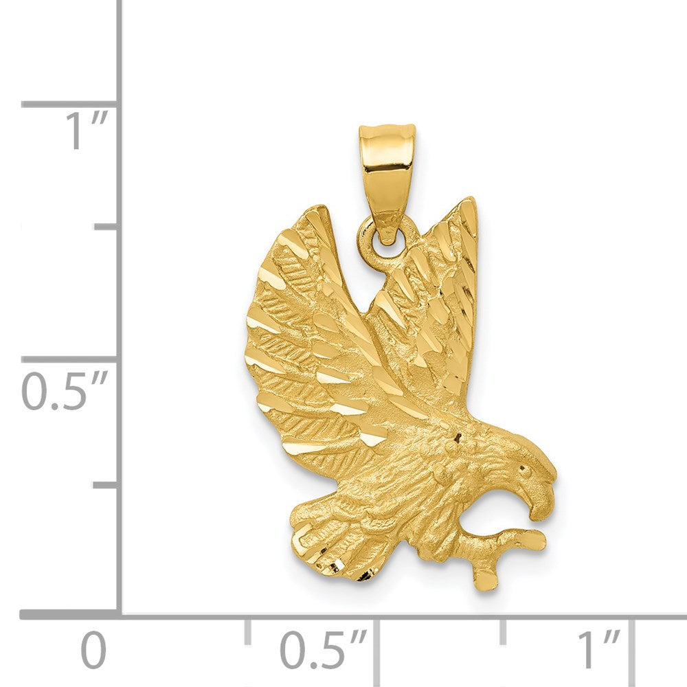 14k Yellow Gold Satin Diamond-cut Eagle Pendant