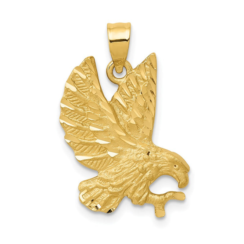 14k Yellow Gold Satin Diamond-cut Eagle Pendant