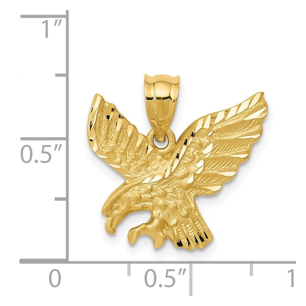 14k Yellow Gold Satin Diamond-cut Eagle Pendant