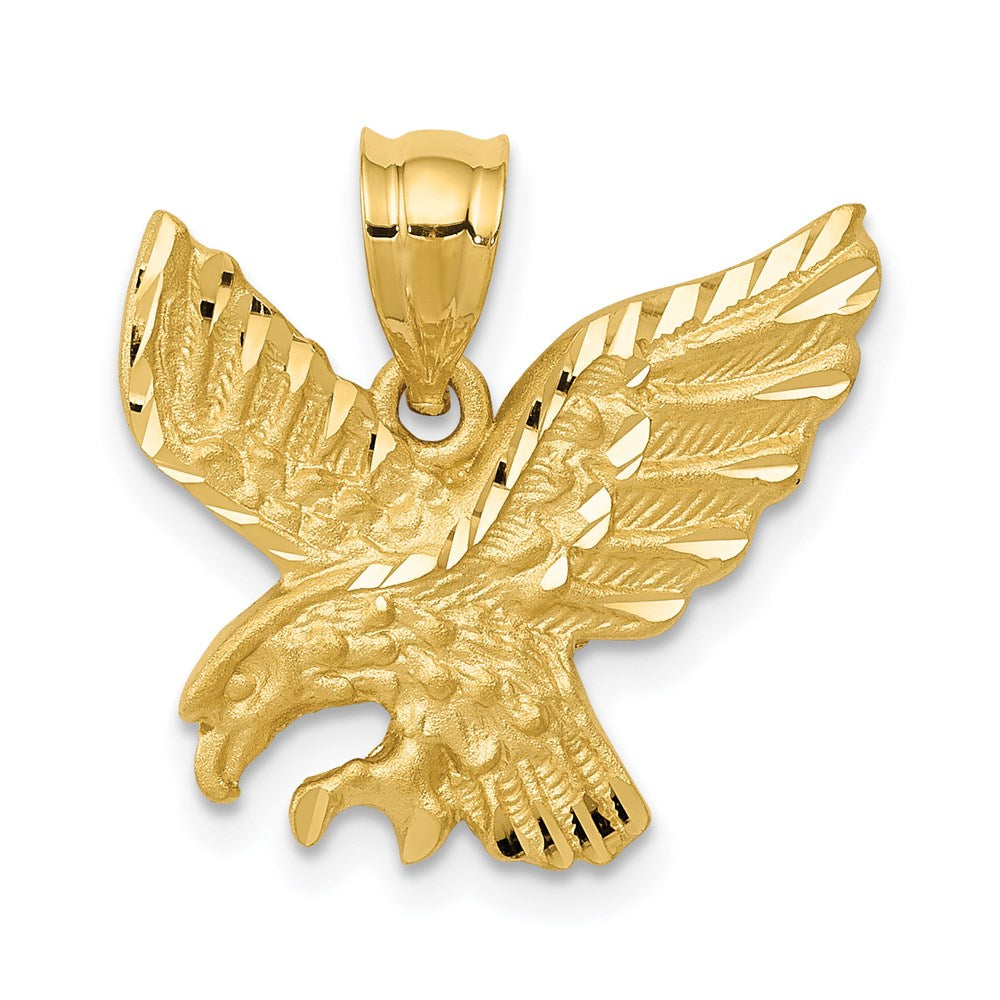 14k Yellow Gold Satin Diamond-cut Eagle Pendant