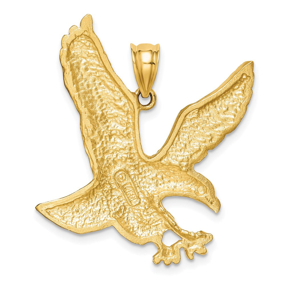 14k Yellow Gold Satin Diamond-cut Eagle Pendant