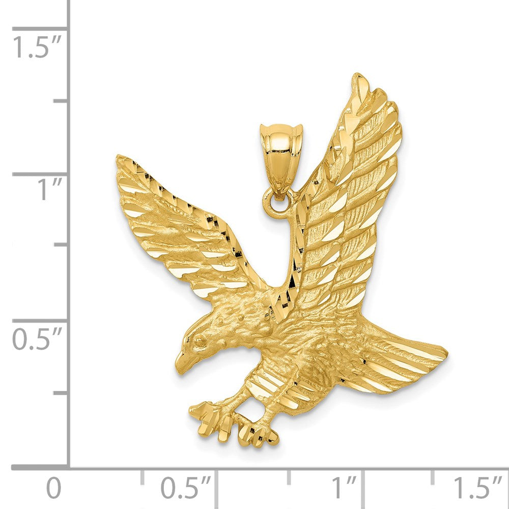 14k Yellow Gold Satin Diamond-cut Eagle Pendant