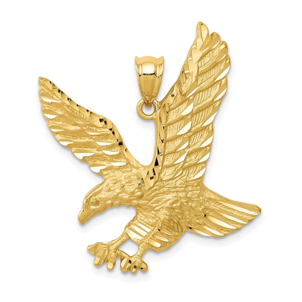 14k Yellow Gold Satin Diamond-cut Eagle Pendant