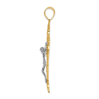 14k Two-tone Gold INRI Fleur De Lis Crucifix Pendant