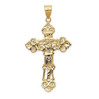 14k Two-tone Gold INRI Fleur De Lis Crucifix Pendant