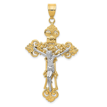 14k Two-tone Gold INRI Fleur De Lis Crucifix Pendant