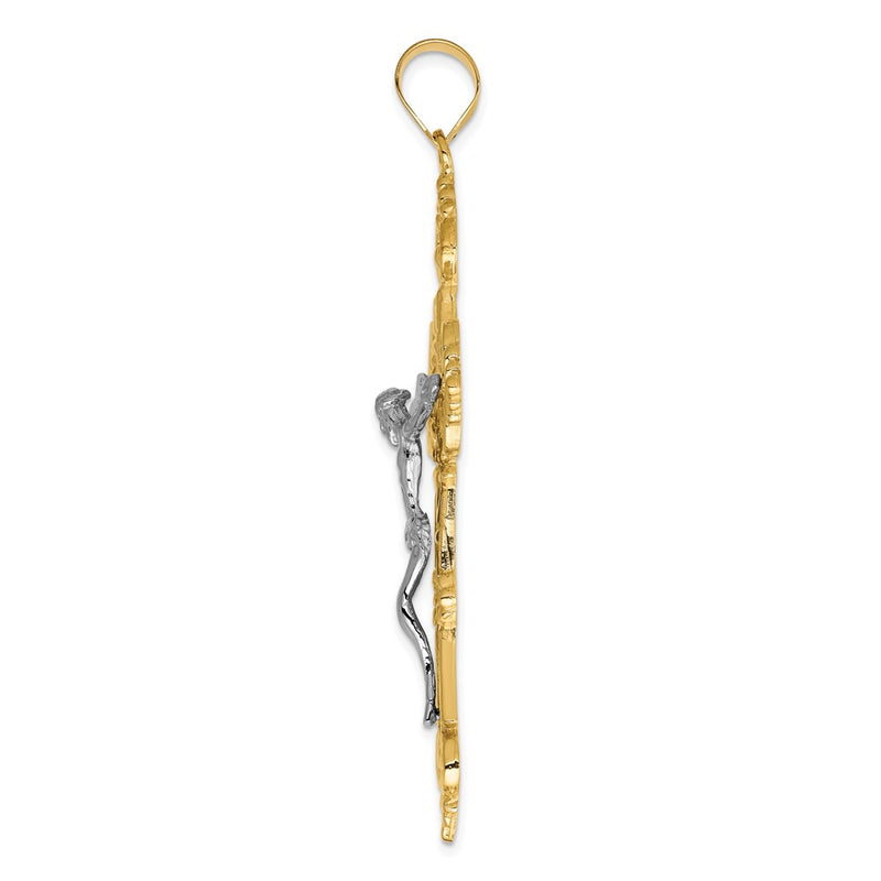 14k Two-tone Gold INRI Fleur De Lis Crucifix Pendant