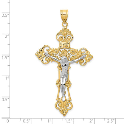 14k Two-tone Gold INRI Fleur De Lis Crucifix Pendant