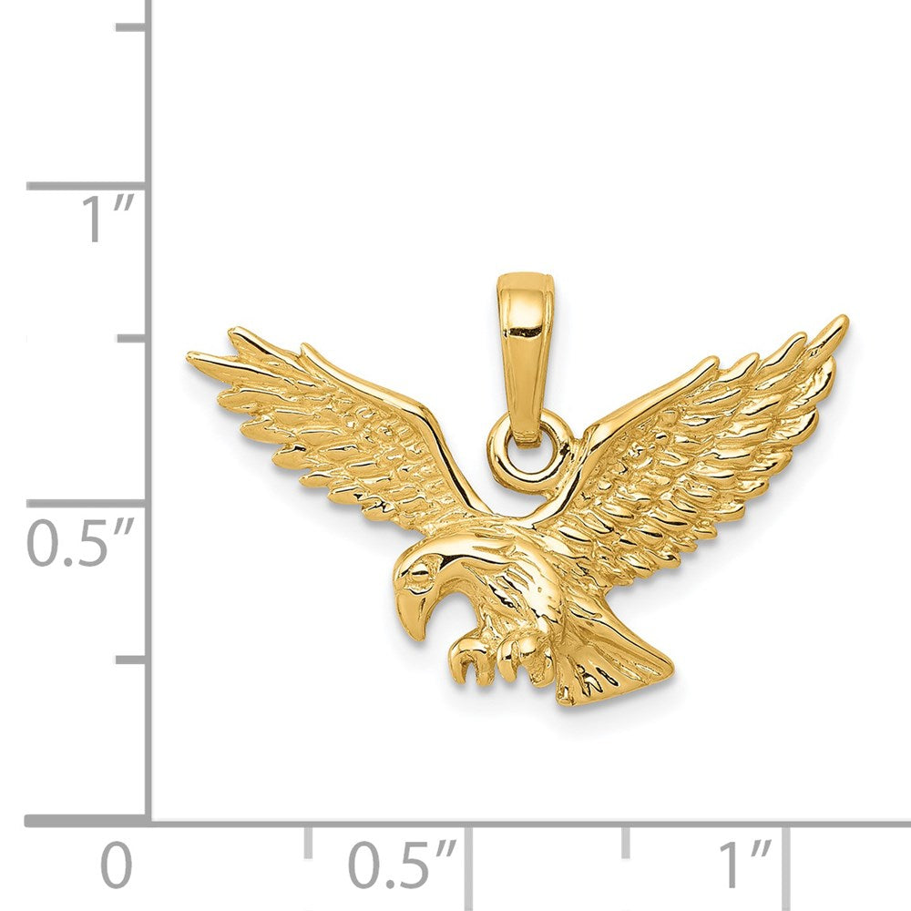 14k Yellow Gold Solid Polished Eagle Landing Pendant