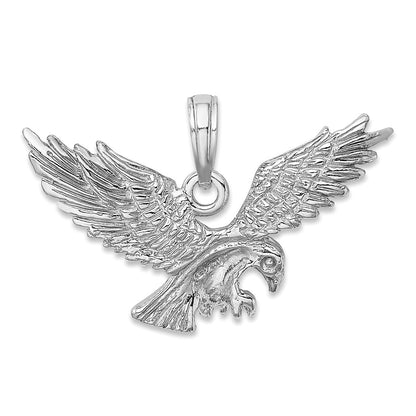 14k White Gold Textured Eagle Landing Charm