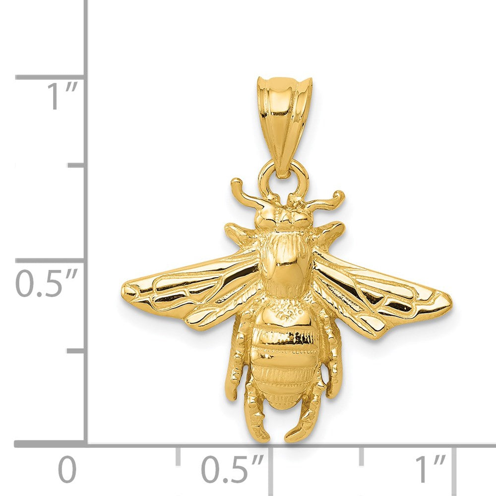 14k Yellow Gold Solid Open-Backed Bee Pendant