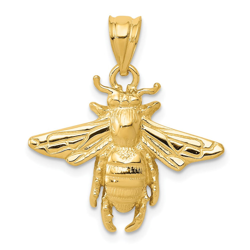 14k Yellow Gold Solid Open-Backed Bee Pendant