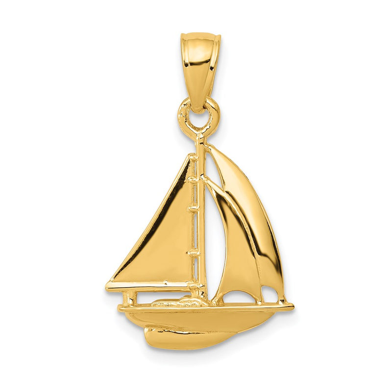 14k Yellow Gold Polished Open-Backed Sailboat Pendant