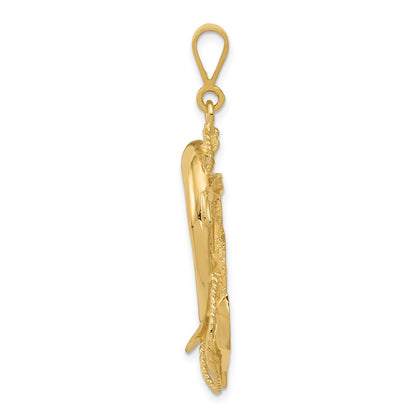 14k Yellow Gold Solid Polished Anchor with Dolphin Pendant