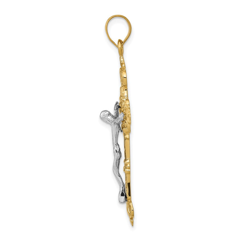 14k Yellow Gold INRI Fleur De Lis Crucifix Pendant