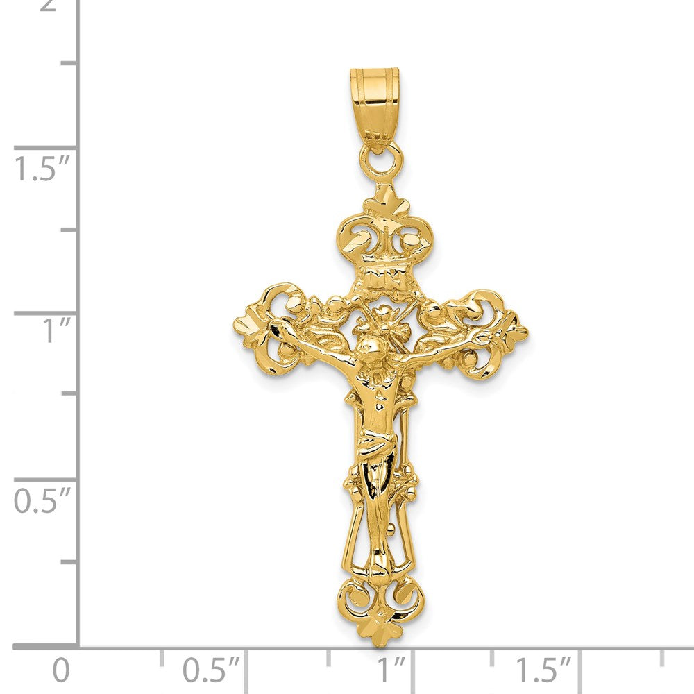 14k Yellow Gold INRI Fleur De Lis Crucifix Pendant